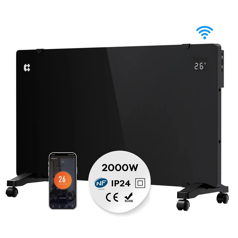 Ciarra Radiateur Convecteur Électrique WiFi 2000W – Chauffe Rapide, Sur Pieds/Mural, Noir | CBHX20-B