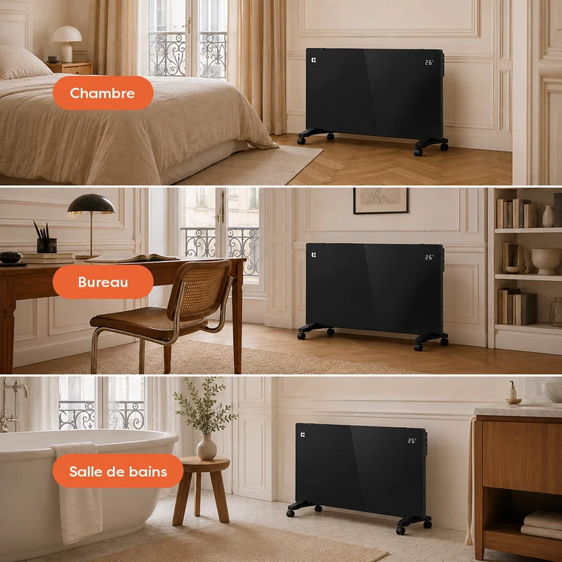 Ciarra Radiateur Convecteur Électrique WiFi 2000W – Chauffe Rapide, Sur Pieds/Mural, Noir | CBHX20-B