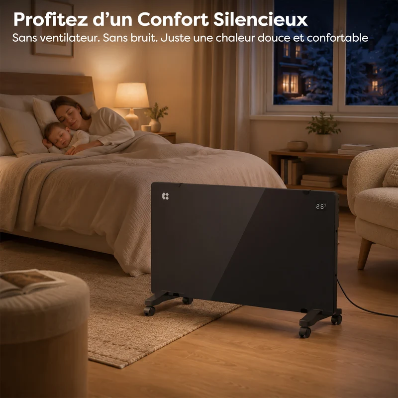 Ciarra Radiateur Convecteur Électrique WiFi 2000W – Chauffe Rapide, Sur Pieds/Mural, Noir | CBHX20-B
