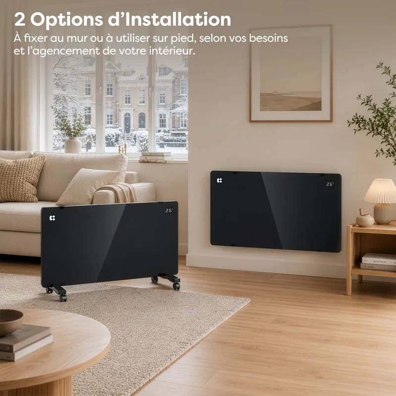 Ciarra Radiateur Convecteur Électrique WiFi 2000W – Chauffe Rapide, Sur Pieds/Mural, Noir | CBHX20-B