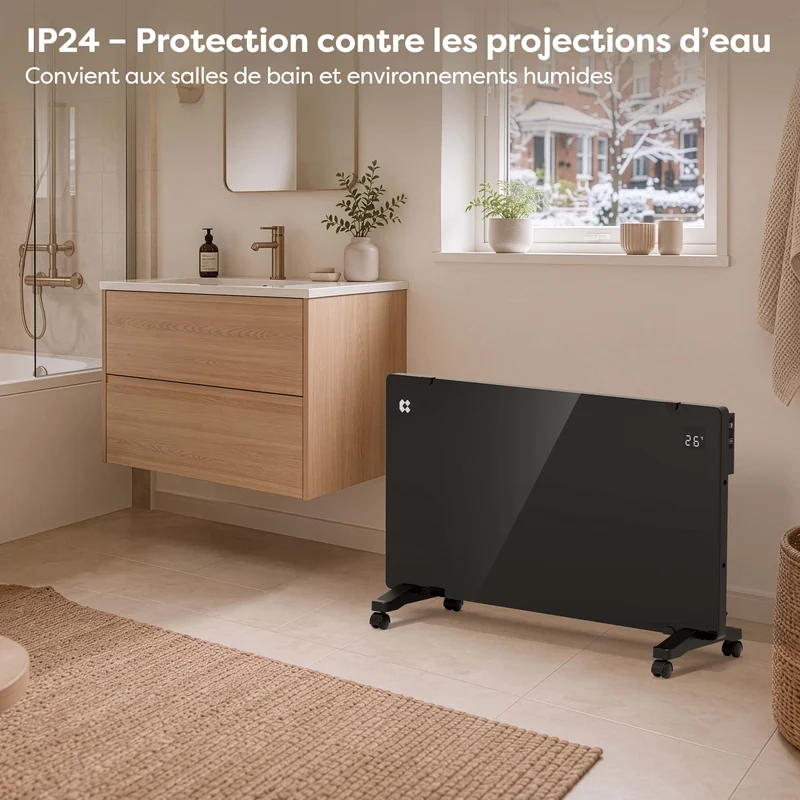 Ciarra Radiateur Convecteur Électrique WiFi 2000W – Chauffe Rapide, Sur Pieds/Mural, Noir | CBHX20-B