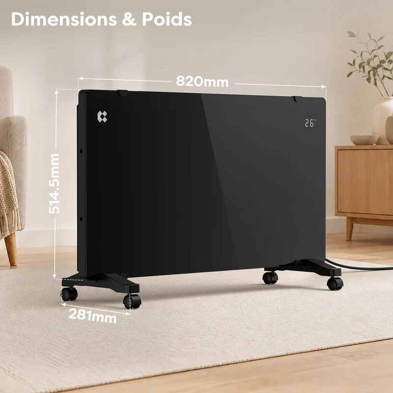 Ciarra Radiateur Convecteur Électrique WiFi 2000W – Chauffe Rapide, Sur Pieds/Mural, Noir | CBHX20-B
