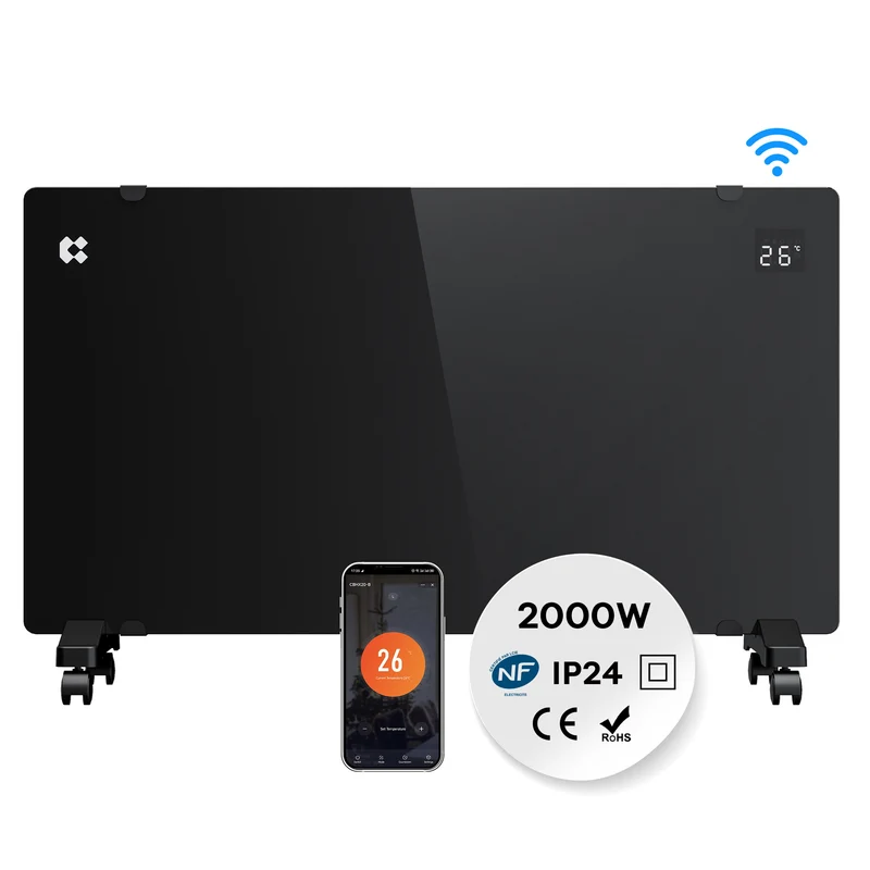 Ciarra Radiateur Convecteur Électrique WiFi 2000W – Chauffe Rapide, Sur Pieds/Mural, Noir | CBHX20-B