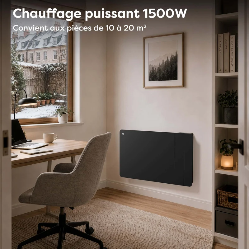 Ciarra Radiateur Connecté WiFi 1500W Inertie Céramique IP24 Noir | CBHTD15A-B