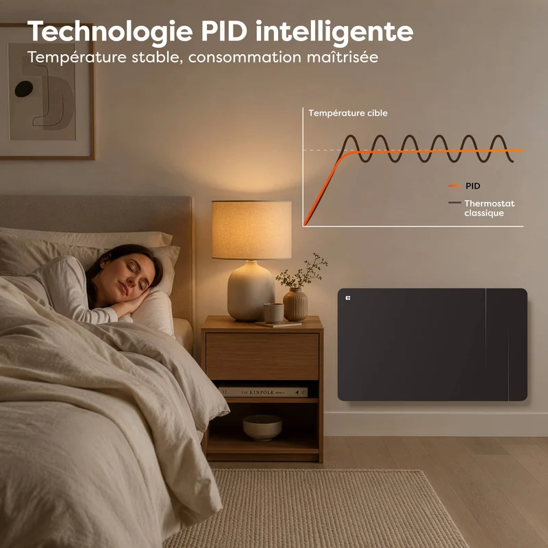 Ciarra Radiateur Connecté WiFi 1500W Inertie Céramique IP24 Noir | CBHTD15A-B