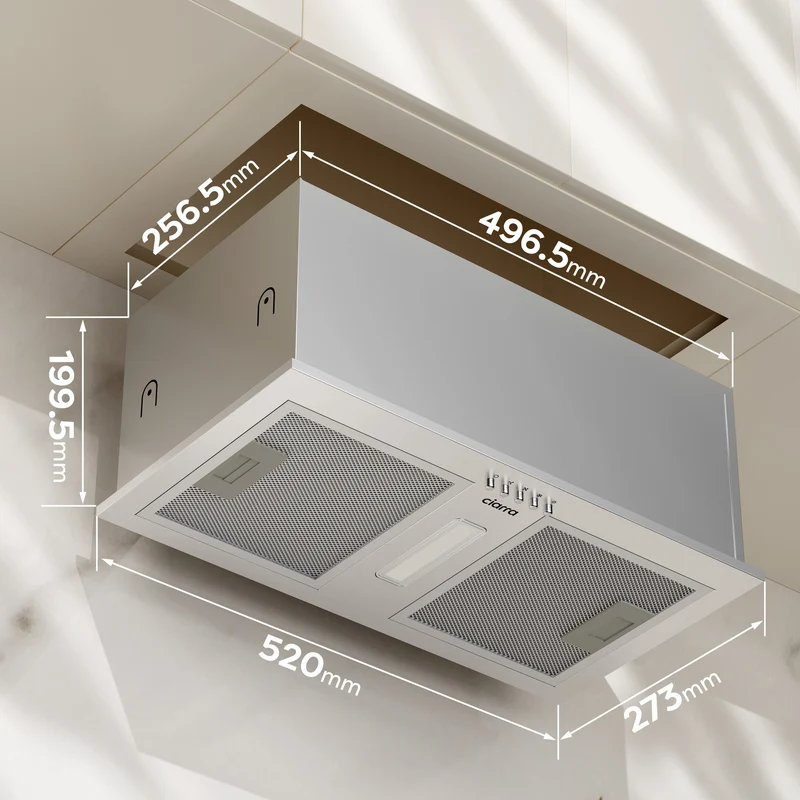 Ciarra Hotte Encastrable 52cm Inox, Recyclage avec Filtre à Charbon inclus, économe pour cuisine ouverte | CBCS5937A