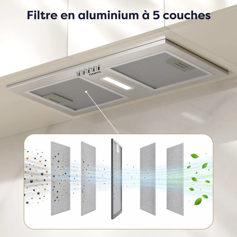 Ciarra Hotte Encastrable 52cm Inox, Recyclage avec Filtre à Charbon inclus, économe pour cuisine ouverte | CBCS5937A
