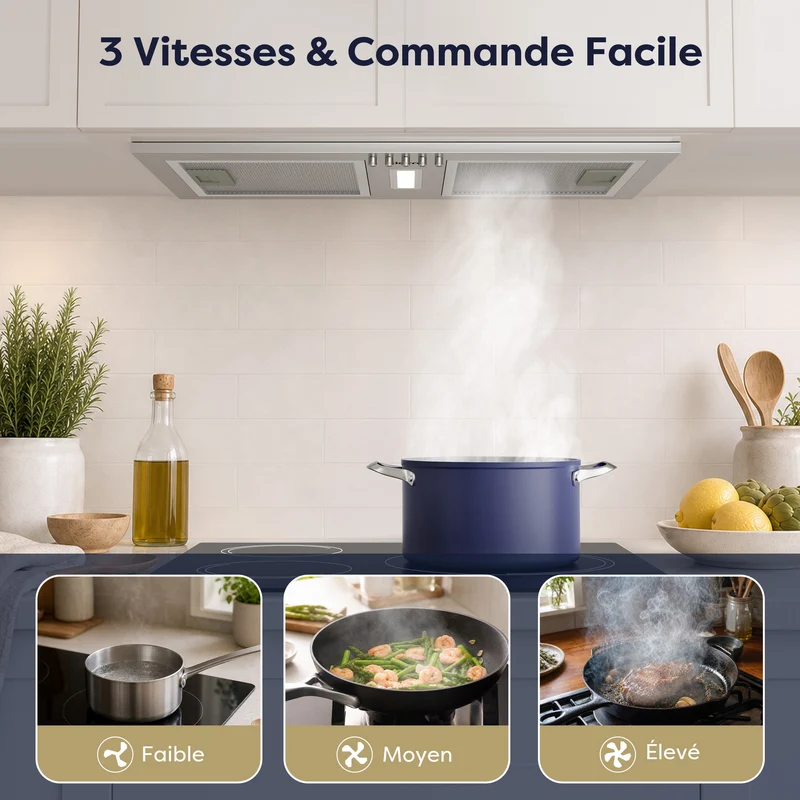 Ciarra Hotte Encastrable 52cm Inox, Recyclage avec Filtre à Charbon inclus, économe pour cuisine ouverte | CBCS5937A