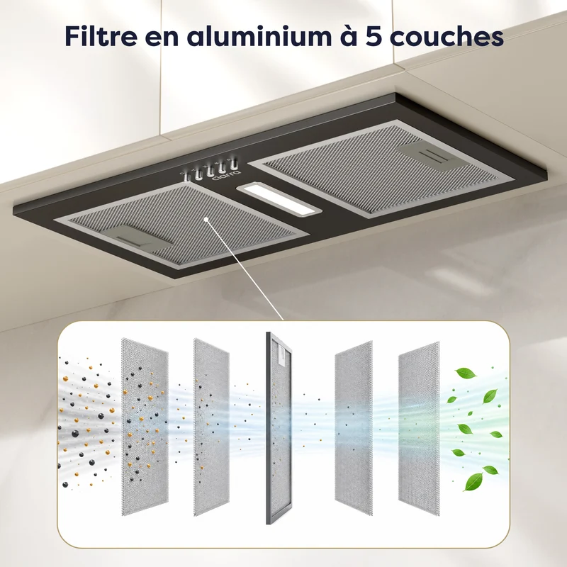 Ciarra Hotte Encastrable Noire 52cm, Économe en énergie, Recyclage avec Filtre à Charbon Inclus & Évacuation, pour petites cuisines | CBCB5937A