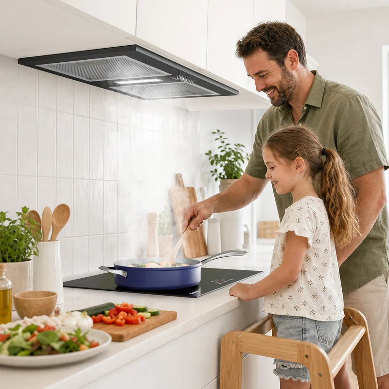 Ciarra Hotte Encastrable Noire 52cm, Économe en énergie, Recyclage avec Filtre à Charbon Inclus & Évacuation, pour petites cuisines | CBCB5937A