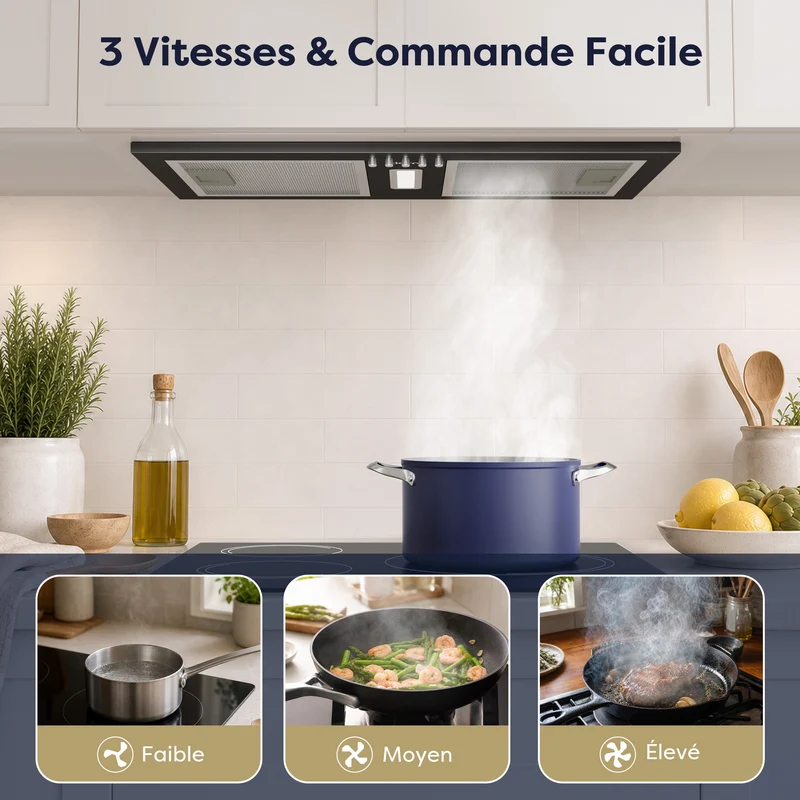 Ciarra Hotte Encastrable Noire 52cm, Économe en énergie, Recyclage avec Filtre à Charbon Inclus & Évacuation, pour petites cuisines | CBCB5937A