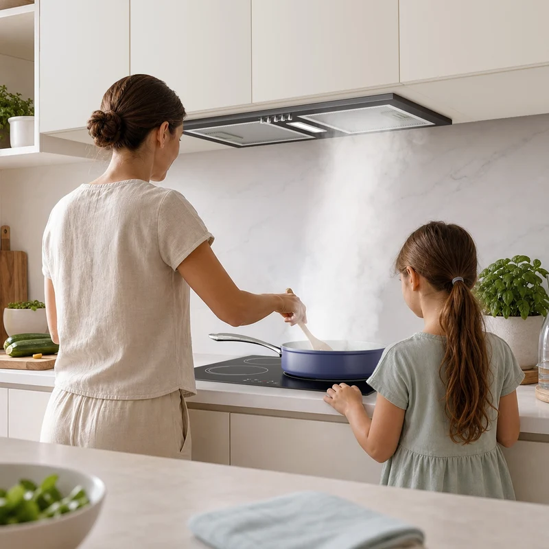 Ciarra Hotte Encastrable Noire 52cm, Économe en énergie, Recyclage avec Filtre à Charbon Inclus & Évacuation, pour petites cuisines | CBCB5937A