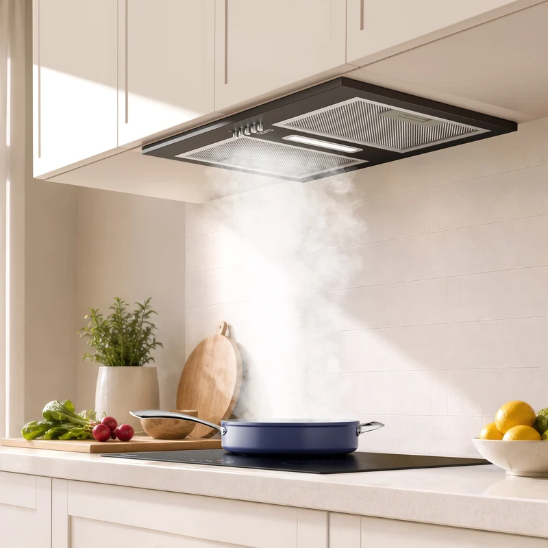 Ciarra Hotte Encastrable Noire 52cm, Économe en énergie, Recyclage avec Filtre à Charbon Inclus & Évacuation, pour petites cuisines | CBCB5937A