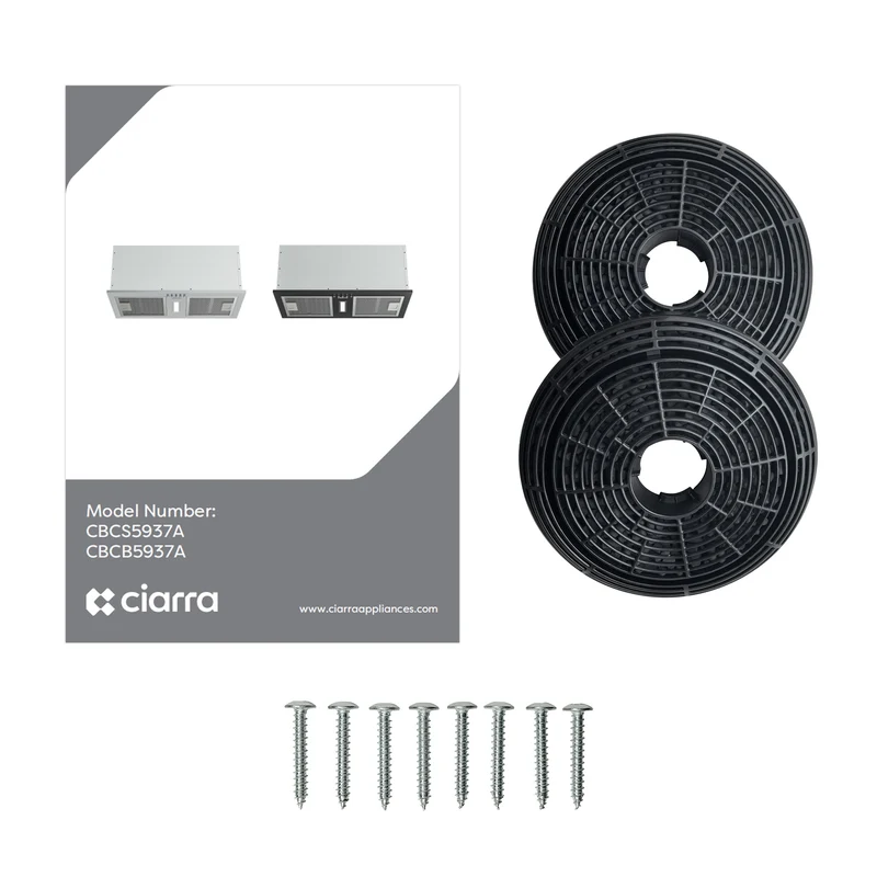 Ciarra Hotte Encastrable Noire 52cm, Économe en énergie, Recyclage avec Filtre à Charbon Inclus & Évacuation, pour petites cuisines | CBCB5937A