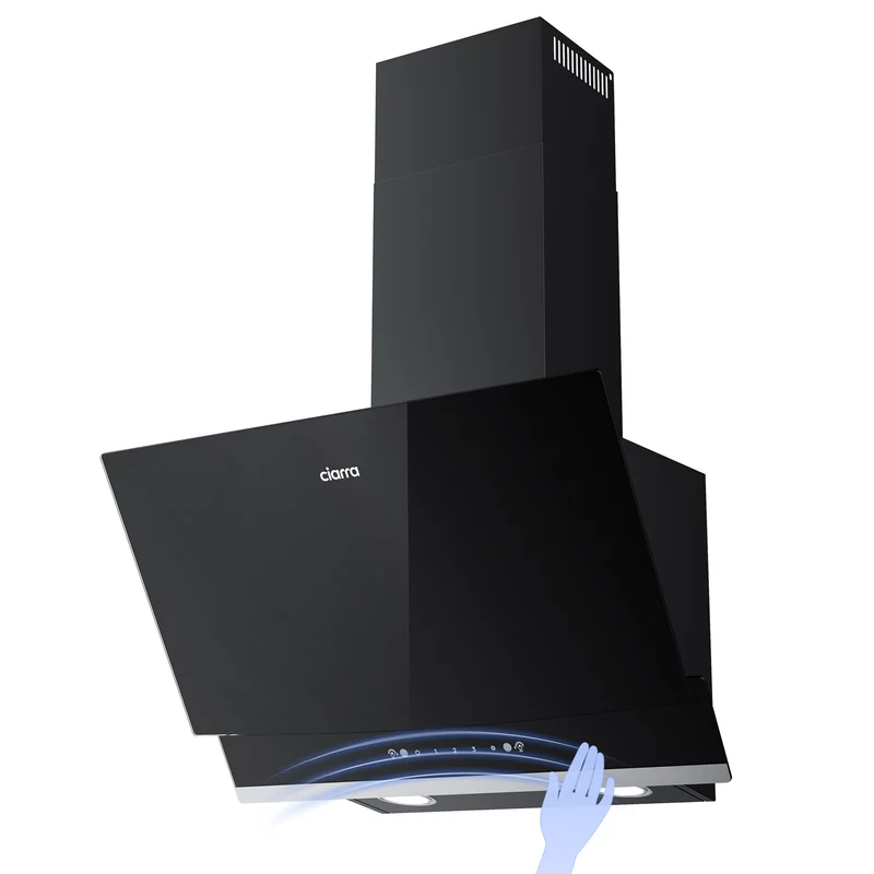 Ciarra Hotte Aspirante Inclinée 60cm, Verre Noir, Aspiration Puissante 710m³/h, A+++, Recyclage/Évacuation, Commande Gestuelle & Tactile - Idéale pour Cuisine Ouverte | CBCB6736A