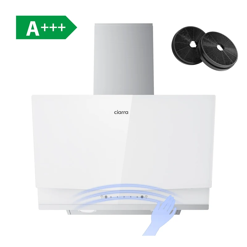 Ciarra Hotte Aspirante Inclinée 60cm, Puissance d'aspiration 710m³/h, A+++, Recyclage/Évacuation, Commande Gestuelle & Tactile - Idéale pour Cuisine Ouverte | CBCW6736A