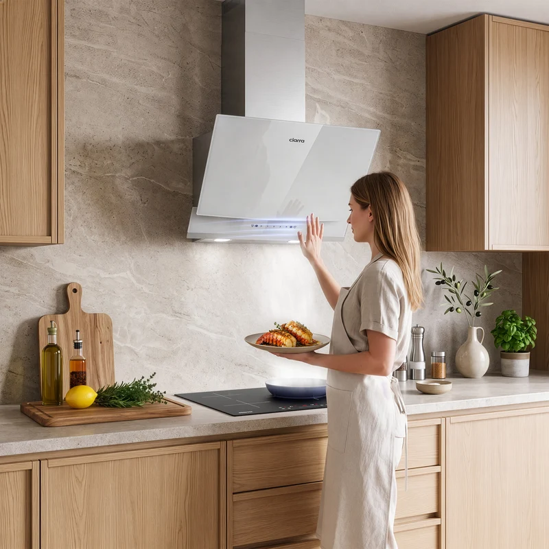 Ciarra Hotte Aspirante Inclinée 60cm, Puissance d'aspiration 710m³/h, A+++, Recyclage/Évacuation, Commande Gestuelle & Tactile - Idéale pour Cuisine Ouverte | CBCW6736A
