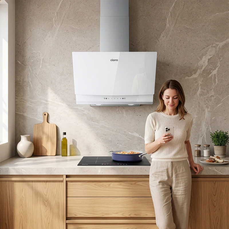 Ciarra Hotte Aspirante Inclinée 60cm, Puissance d'aspiration 710m³/h, A+++, Recyclage/Évacuation, Commande Gestuelle & Tactile - Idéale pour Cuisine Ouverte | CBCW6736A