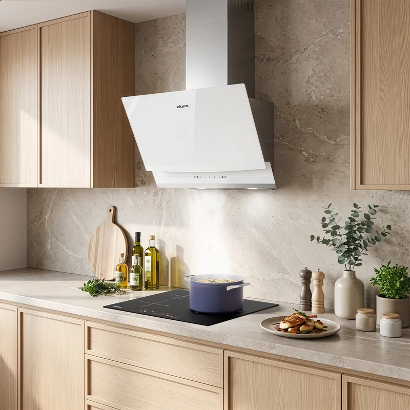 Ciarra Hotte Aspirante Inclinée 60cm, Puissance d'aspiration 710m³/h, A+++, Recyclage/Évacuation, Commande Gestuelle & Tactile - Idéale pour Cuisine Ouverte | CBCW6736A