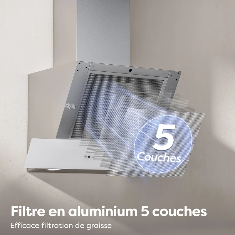 Ciarra Hotte Aspirante Inclinée 60cm, Puissance d'aspiration 710m³/h, A+++, Recyclage/Évacuation, Commande Gestuelle & Tactile - Idéale pour Cuisine Ouverte | CBCW6736A