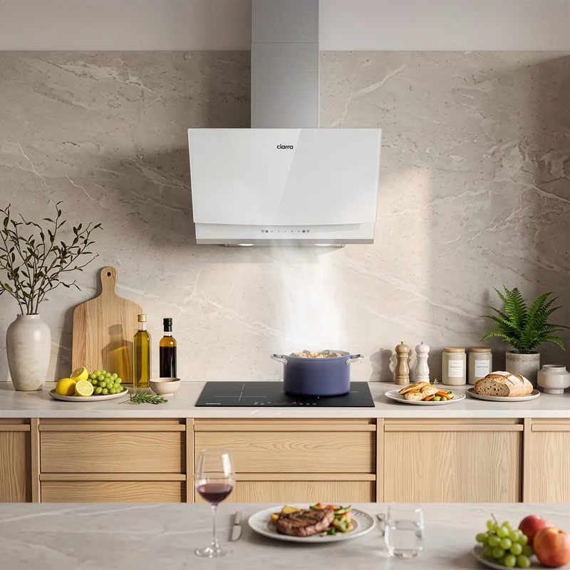 Ciarra Hotte Aspirante Inclinée 60cm, Puissance d'aspiration 710m³/h, A+++, Recyclage/Évacuation, Commande Gestuelle & Tactile - Idéale pour Cuisine Ouverte | CBCW6736A