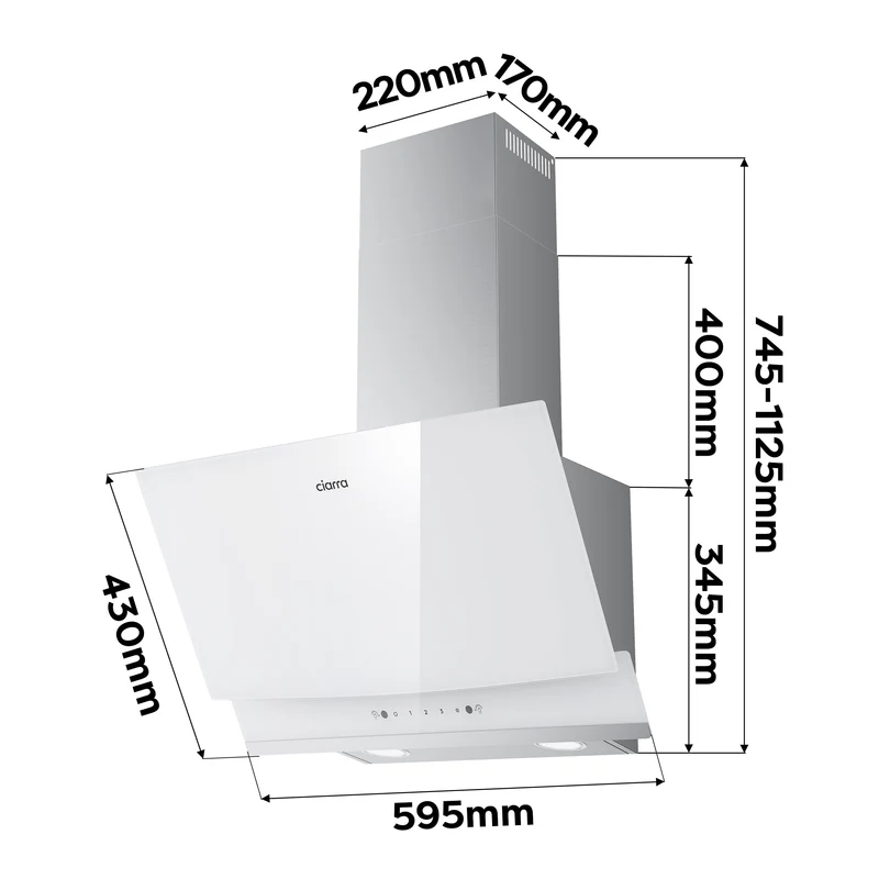Ciarra Hotte Aspirante Inclinée 60cm, Puissance d'aspiration 710m³/h, A+++, Recyclage/Évacuation, Commande Gestuelle & Tactile - Idéale pour Cuisine Ouverte | CBCW6736A