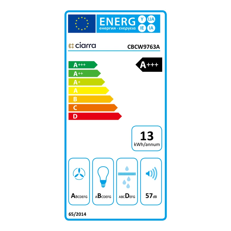 Ciarra Hotte Inclinée 90cm – A+++, Double Mode Recyclage/Évacuation, Verre Blanc & Inox, Connectée | CBCW9763A