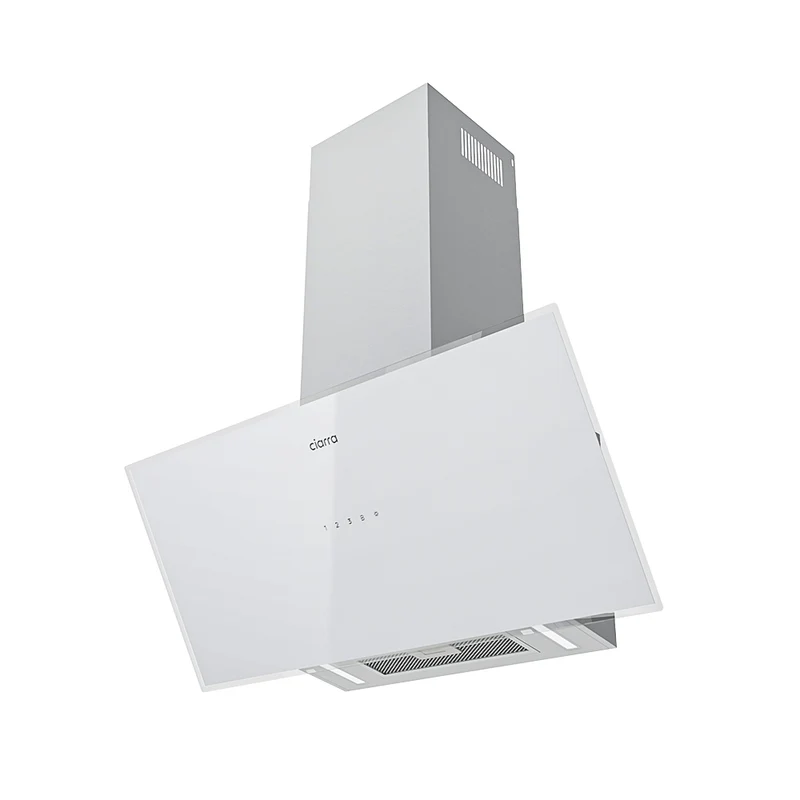 Ciarra Hotte Inclinée 90cm – A+++, Double Mode Recyclage/Évacuation, Verre Blanc & Inox, Connectée | CBCW9763A