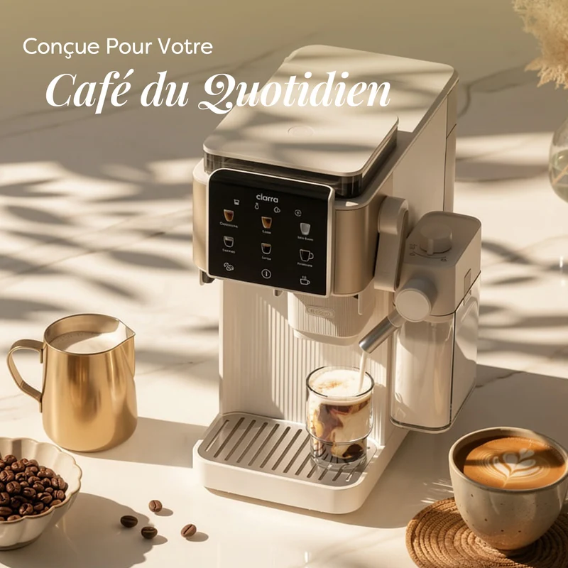 Ciarra Machine Expresso Semi-Automatique avec Broyeur Intégré et Mousseur à Lait Automatique – Écran Tactile 8 Fonctions, pour Espresso, Latte et Cappuccino | CBSACM-D6
