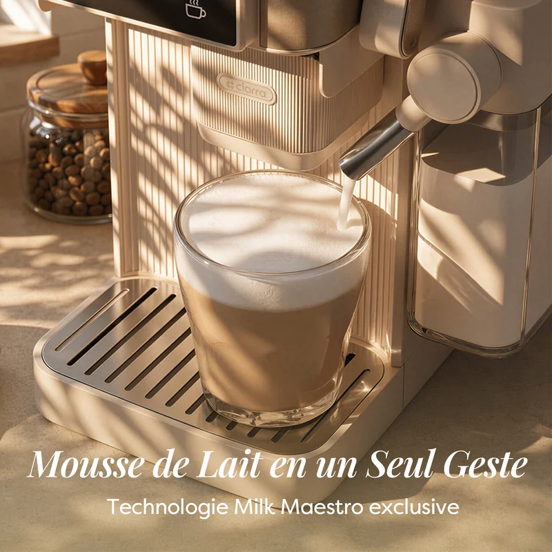 Ciarra Machine Expresso Semi-Automatique avec Broyeur Intégré et Mousseur à Lait Automatique – Écran Tactile 8 Fonctions, pour Espresso, Latte et Cappuccino | CBSACM-D6