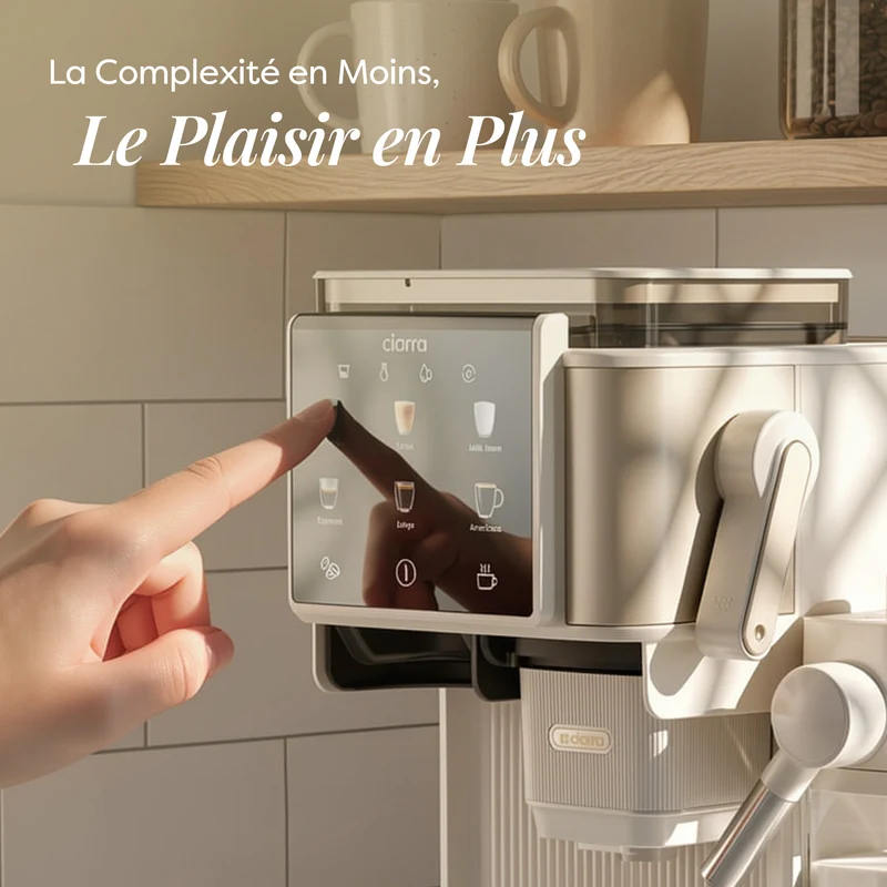 Ciarra Machine Expresso Semi-Automatique avec Broyeur Intégré et Mousseur à Lait Automatique – Écran Tactile 8 Fonctions, pour Espresso, Latte et Cappuccino | CBSACM-D6