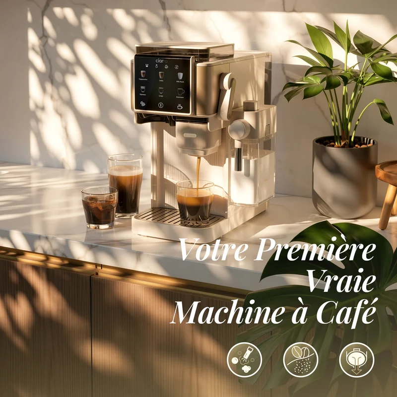 Ciarra Machine Expresso Semi-Automatique avec Broyeur Intégré et Mousseur à Lait Automatique – Écran Tactile 8 Fonctions, pour Espresso, Latte et Cappuccino | CBSACM-D6