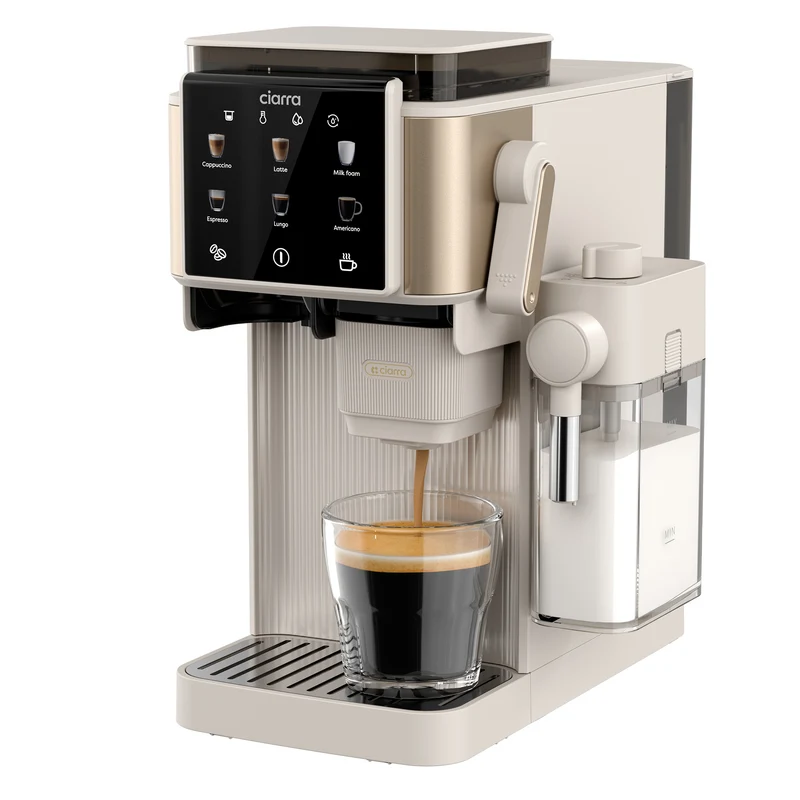Ciarra Machine Expresso Semi-Automatique avec Broyeur Intégré et Mousseur à Lait Automatique – Écran Tactile 8 Fonctions, pour Espresso, Latte et Cappuccino | CBSACM-D6