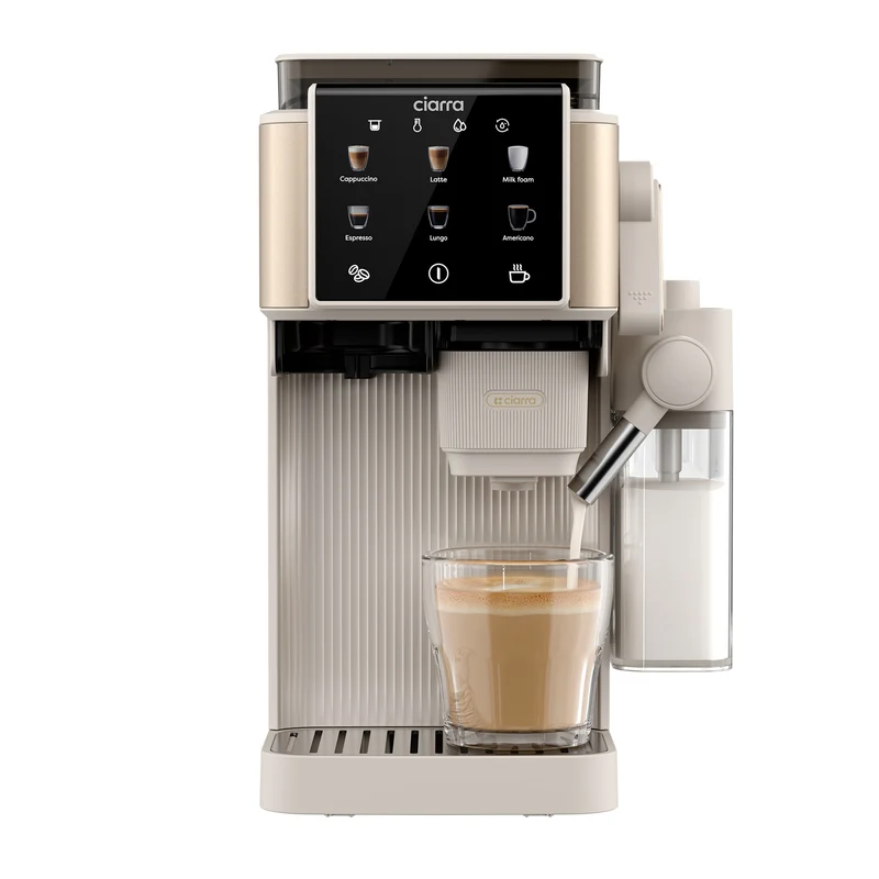 Ciarra Machine Expresso Semi-Automatique avec Broyeur Intégré et Mousseur à Lait Automatique – Écran Tactile 8 Fonctions, pour Espresso, Latte et Cappuccino | CBSACM-D6