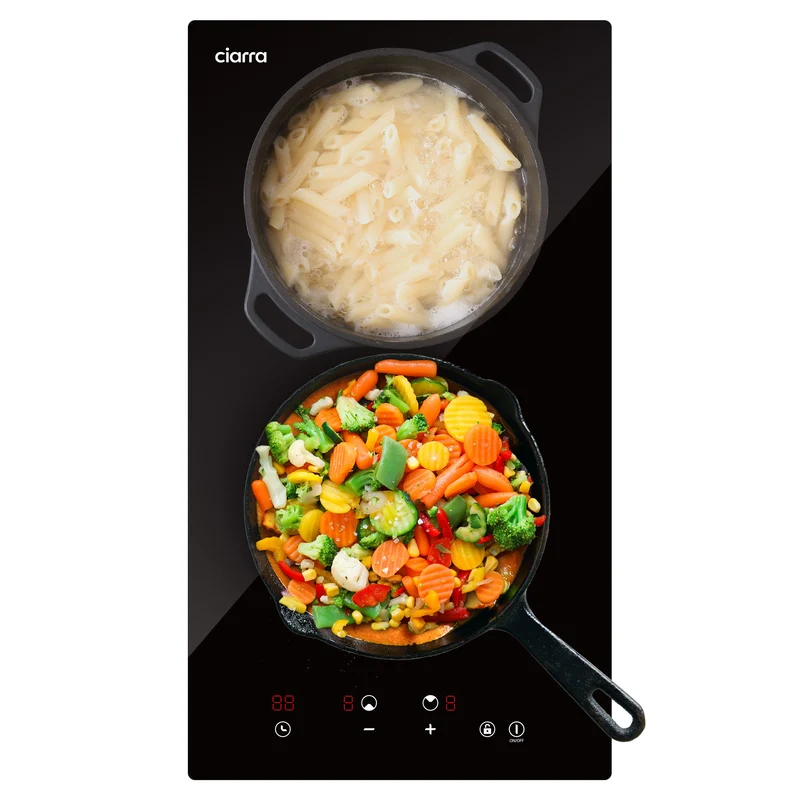 Ciarra Plaque de cuisson vitrocéramique encastrable 29cm avec 2 zones, commande tactile, sécurité enfant, 3000W | CRGDBCH302T