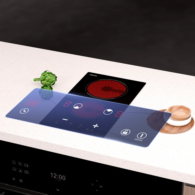Ciarra Plaque de cuisson vitrocéramique encastrable 29cm avec 2 zones, commande tactile, sécurité enfant, 3000W | CRGDBCH302T