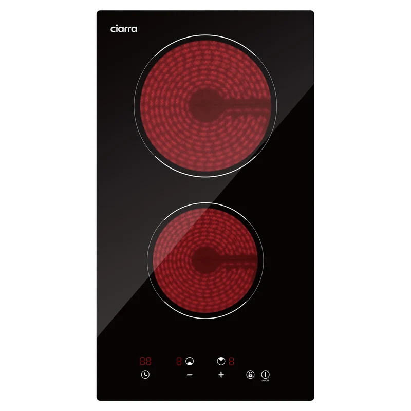 Ciarra Plaque de cuisson vitrocéramique encastrable 29cm avec 2 zones, commande tactile, sécurité enfant, 3000W | CRGDBCH302T
