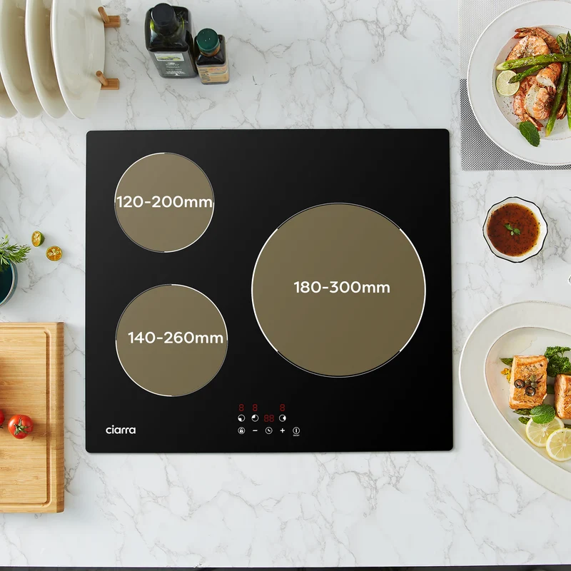 CIARRA Table de Cuisson à Induction Encastrable, 3 Foyers, avec Commande Tactile et Sécurité Enfant | CRGBIH3