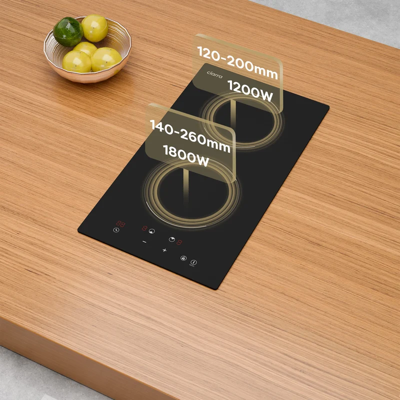 Ciarra Plaque à Induction Encastrable 29cm, 2 Foyers, 3000W, Table de Cuisson Électrique avec Sécurité Enfant et Minuterie | CRGDBIH2
