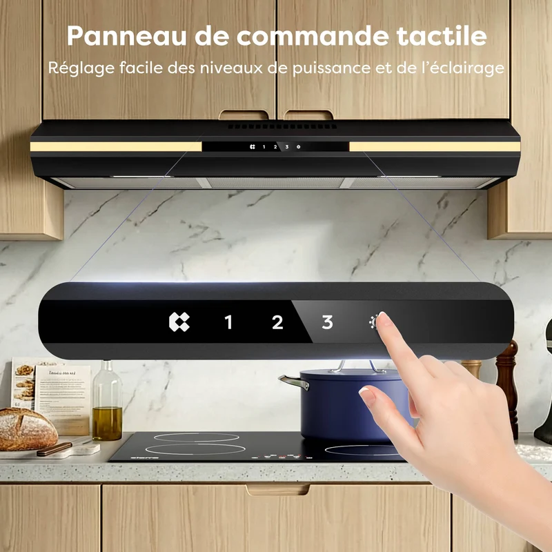 Ciarra Hotte Encastrable Hotte Aspirante Sous Meuble 90cm, 3 Vitesses, Commande Tactile, Mode Extraction ou Recyclage | CBCB90921