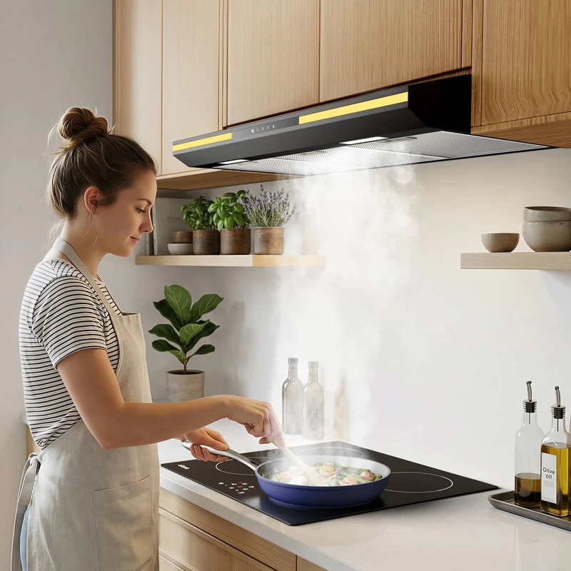 Ciarra Hotte Encastrable Hotte Aspirante Sous Meuble 90cm, 3 Vitesses, Commande Tactile, Mode Extraction ou Recyclage | CBCB90921