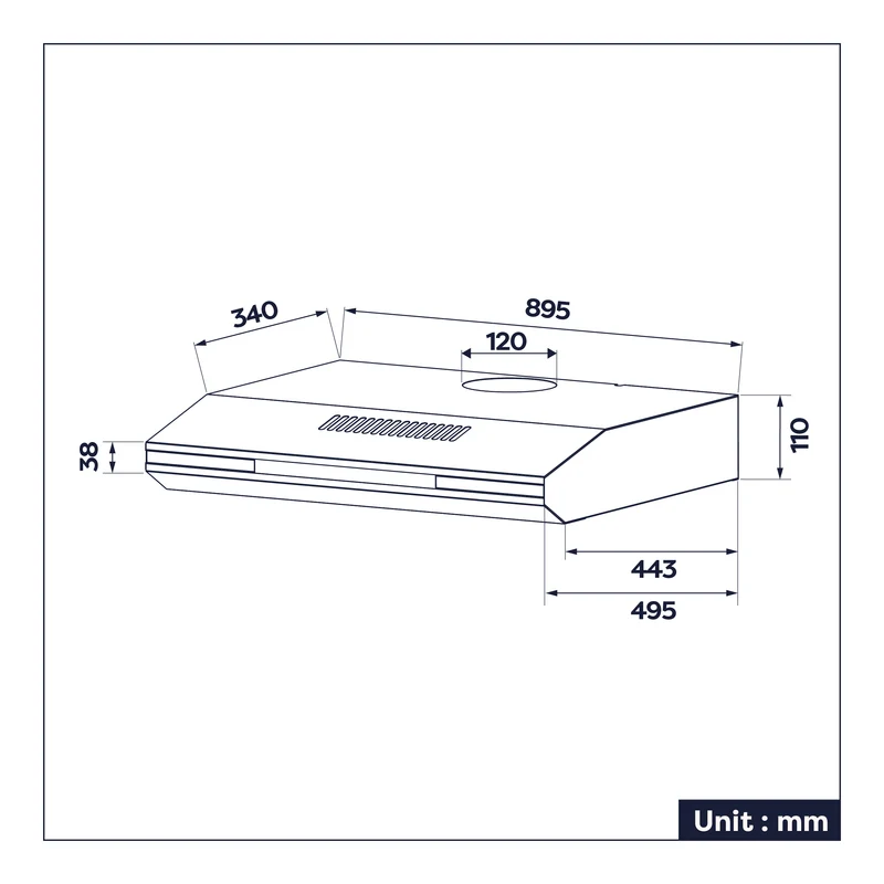 Ciarra Hotte Encastrable Hotte Aspirante Sous Meuble 90cm, 3 Vitesses, Commande Tactile, Mode Extraction ou Recyclage | CBCB90921