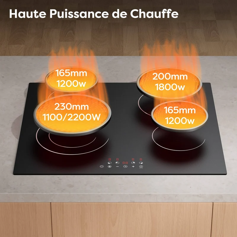 Ciarra x CDV 6400W Encastrable Plaque Vitrocéramique, Anneaux doubles, 4 Foyers, 9 Niveaux de Puissance, Minuteur, CDVER64B-OW
