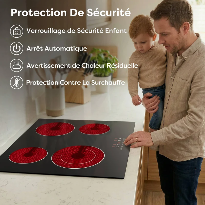 Ciarra x CDV 6400W Encastrable Plaque Vitrocéramique, Anneaux doubles, 4 Foyers, 9 Niveaux de Puissance, Minuteur, CDVER64B-OW