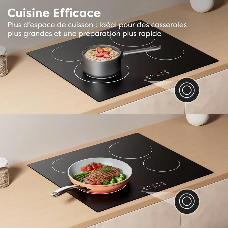 Ciarra x CDV 6400W Encastrable Plaque Vitrocéramique, Anneaux doubles, 4 Foyers, 9 Niveaux de Puissance, Minuteur, CDVER64B-OW