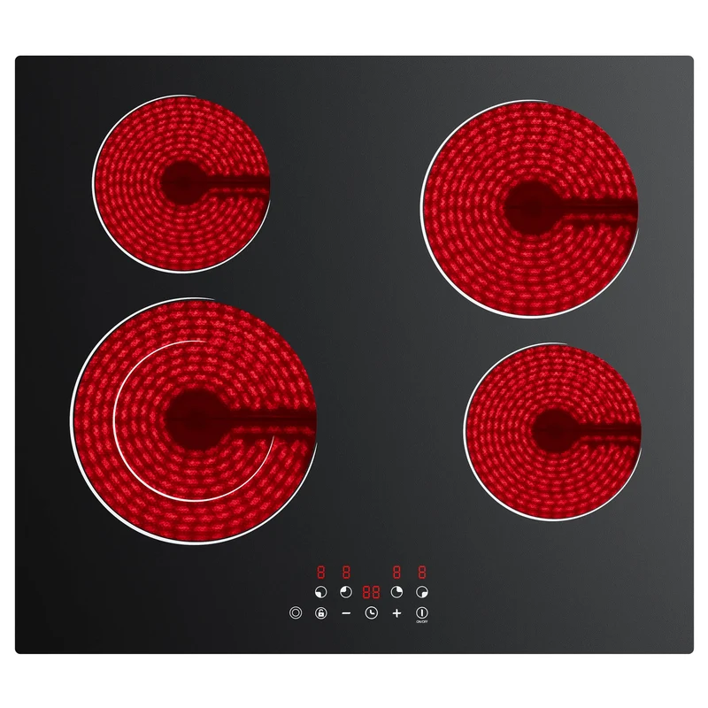Ciarra x CDV 6400W Encastrable Plaque Vitrocéramique, Anneaux doubles, 4 Foyers, 9 Niveaux de Puissance, Minuteur, CDVER64B-OW