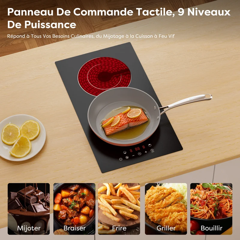 Ciarra x CDV 3200W Encastrable Plaque Vitrocéramique, Anneaux doubles, 2 Foyers, CDVER322-OW
