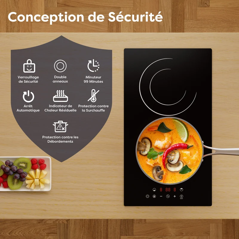 Ciarra x CDV 3200W Encastrable Plaque Vitrocéramique, Anneaux doubles, 2 Foyers, CDVER322-OW