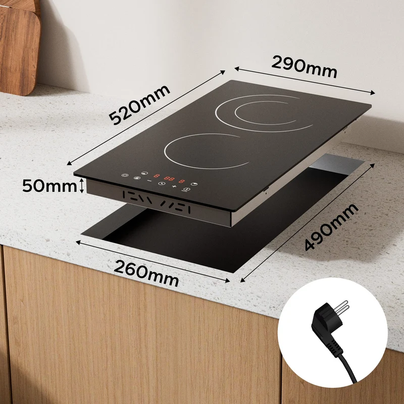 Ciarra x CDV 3200W Encastrable Plaque Vitrocéramique, Anneaux doubles, 2 Foyers, CDVER322-OW