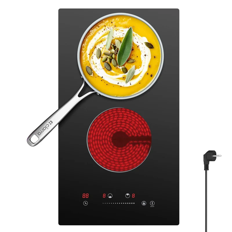Ciarra x CDV 3000W Encastrable Plaque Vitrocéramique 2 Foyers, Design Compact pour Studios, 9 Niveaux & Tactile, CDVER302-OW
